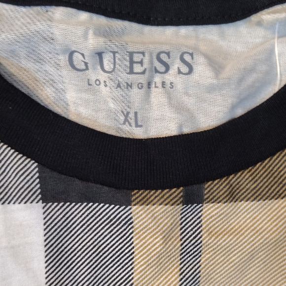 GUESS Men's Plaid Tee - Tan and Black - Picture 2 of 3
